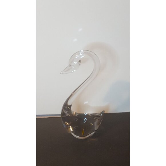 Vintage Art Glass Swan Clear Crystal Bird Figurine Figure Sculpture 8" - Picture 8 of 10